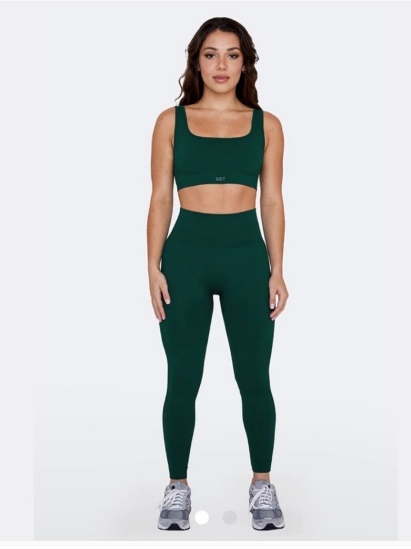 Set Active Sculptflex Green Ribbed Cropped Tank & Leggings Forest Green Medium